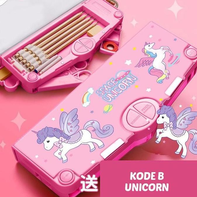 

Kotak Pensil Tombol Multifungsi isi gunting selotip Motif Unicorn Dino CS