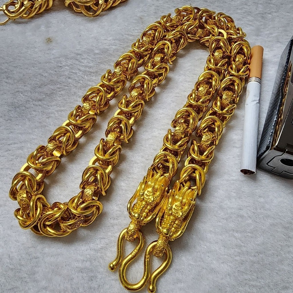 Kalung Berlapis Emas Kalung Tulang Naga Gaya Kepala Naga Ganda Kalung Serbaguna Pria