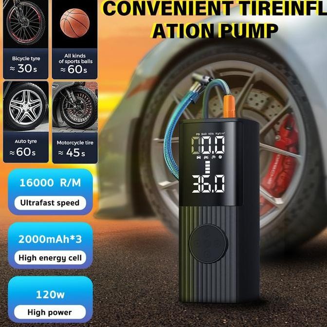 POMPA BAN ELEKTRIK PORTABLE P008 - CHIP TERBARU INFLASI CEPAT, 10000MAH DENGAN PORT PENGISIAN USB, L