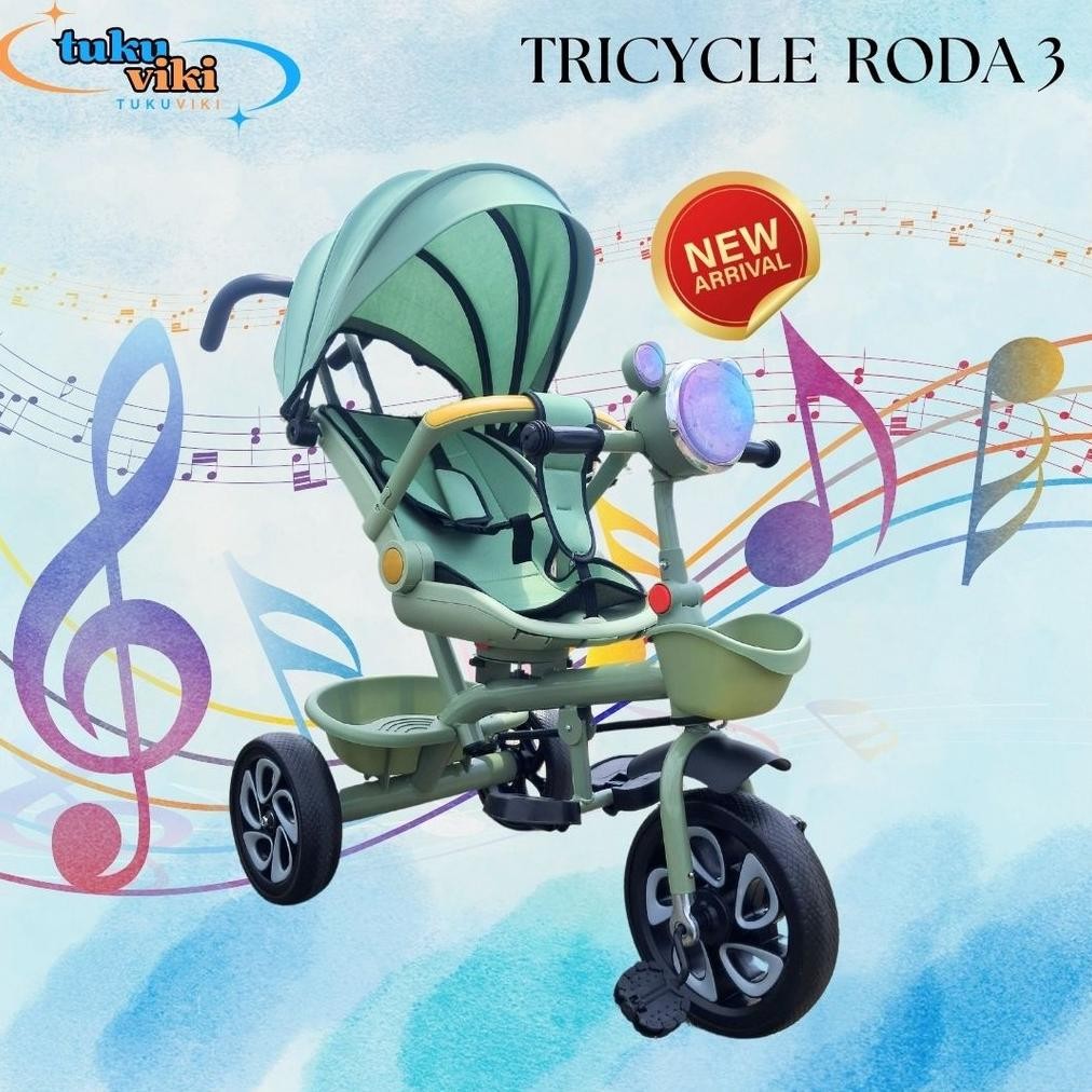 Terlaris Sepeda Anak Roda 3 Tricycle Bayi Roda Tiga Sepeda Stroller Dorong Tidur Duduk Lipat Musik L