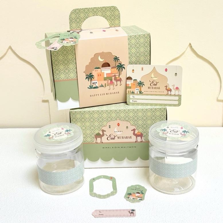 

5 Set Box Haniya 18.5x9.5x13 Cm Bok Kotak Kue Kering Lebaran 2 Toples 500/600/800 Ml Hampers Idul Fitri Nugi