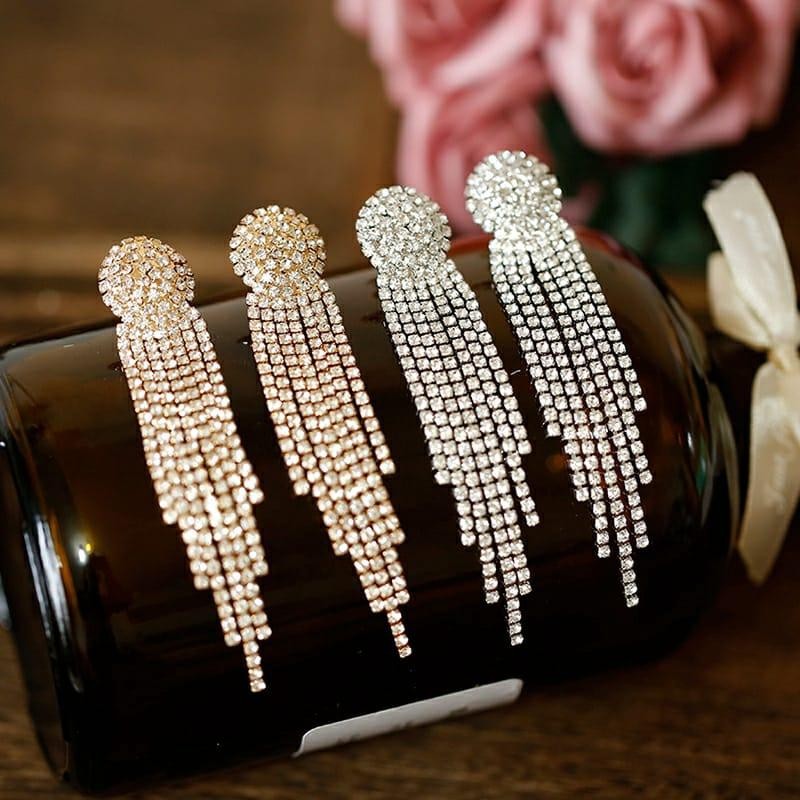 Jurai Earring - Anting Giwang Model Jurai Dengan Kristal + Rumbai Untuk Aksesoris Pengantin / Gaya T