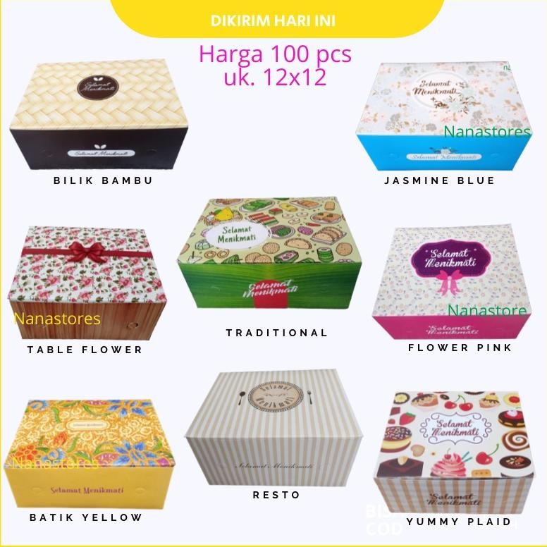 

100 Pcs Dus Kue Ukuran 12x12, Snack Box, Dus Snack, Dus Kue Basah Nugi