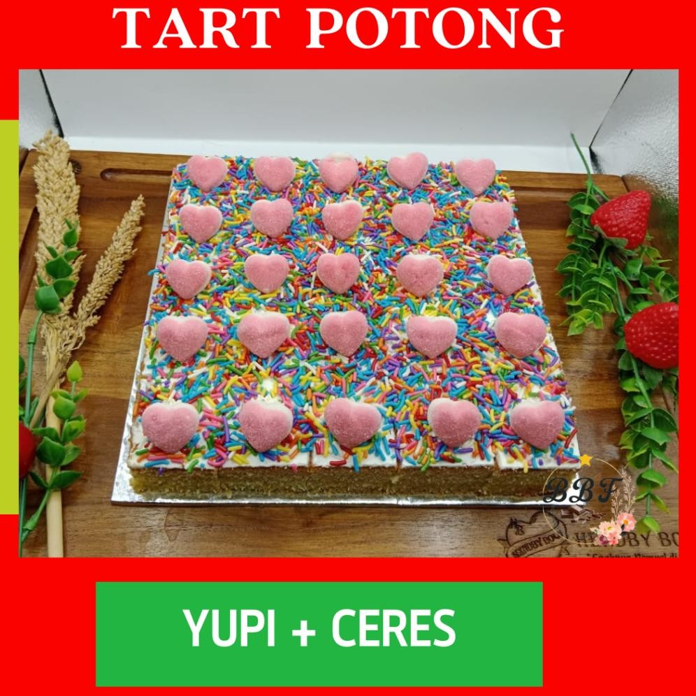 

(PO) Bolu Potong Hias / Bolu Jadul / Tart Cheese Toping Meses Ceres Coklat Keju Yupi Isi 25Pcs Nugi