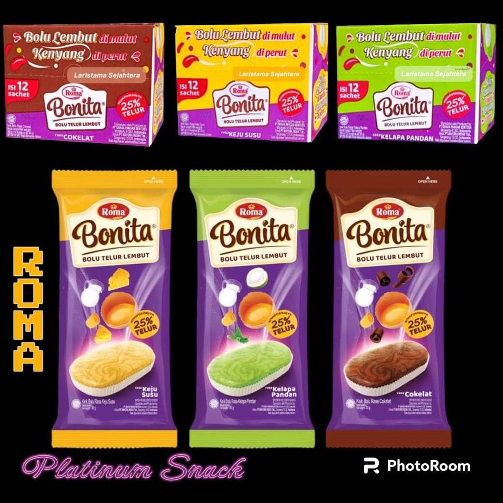 

Roma Bonita | Bolu Telur Lembut | Isi 12 Sachet @ 30 Gr | Mayora Nugi