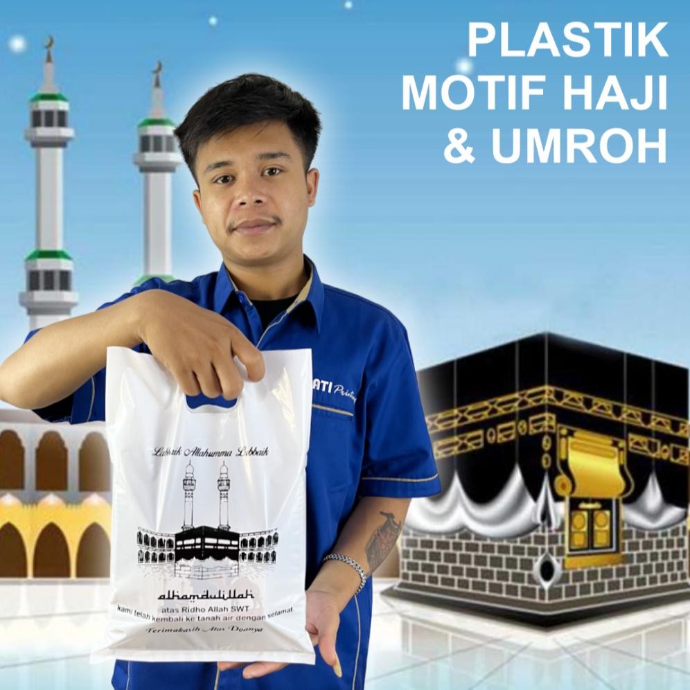 

(Isi 50Pcs Size 25 x 35) Kantong Plastik Ibadah Haji, Umroh, Lebaran Haji | Kantong Plastik Souvenir Haji & Umroh, Kemasan Parcel Haji Nugi