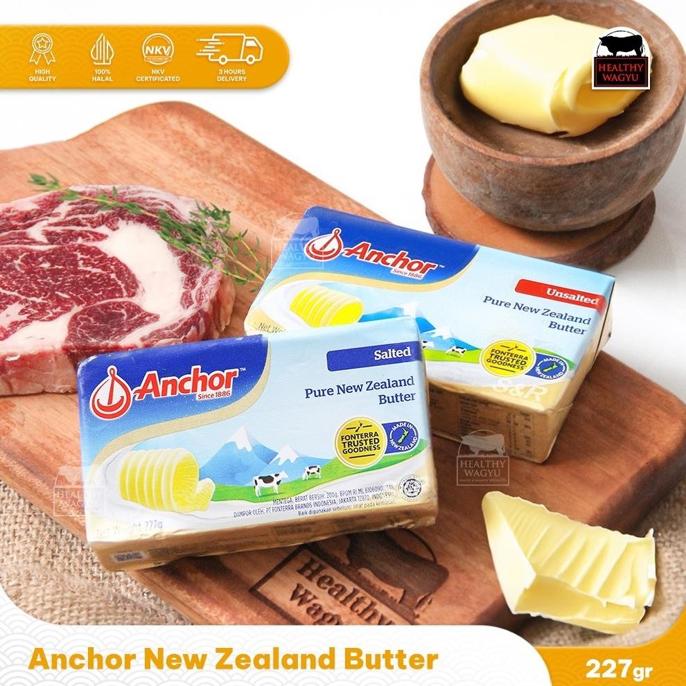 

Anchor Butter Pure New Zealand Pats Mentega Import 227gr Healthy Wagyu Nugi