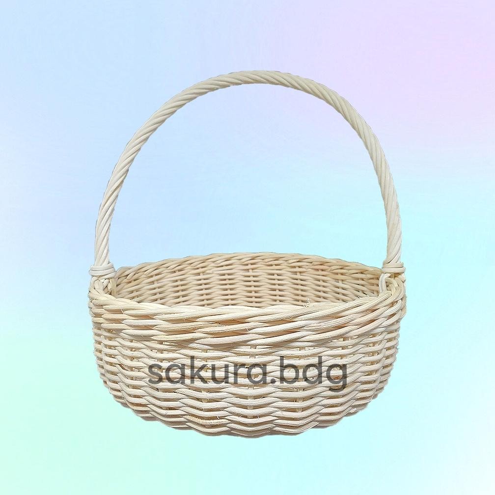 

K52XL - Keranjang rotan PREMIUM bulat lengkung tangkai XL 20x7 cm hampers parcel tabur bunga flower basket hantaran seserahan lamaran kado souvenir gift Nugi