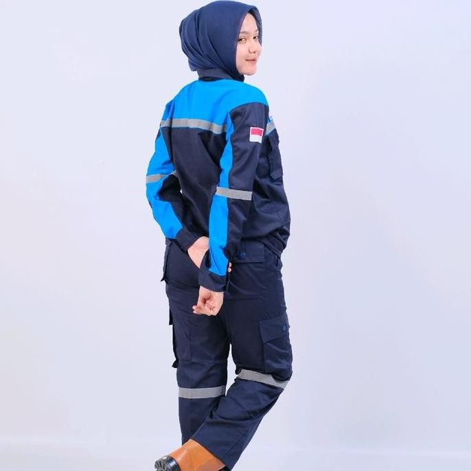 setelan wearpack safety Dongker perpaduan biru