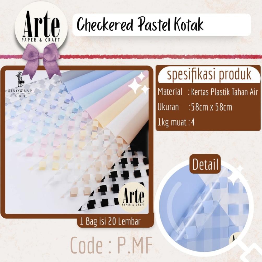 

20 Lembar Cellophane Checkered Pastel Kotak Kertas Buket Korea Bunga Flower Wrapping Paper Kado Arte Grosir Jakarta P.MF Nugi