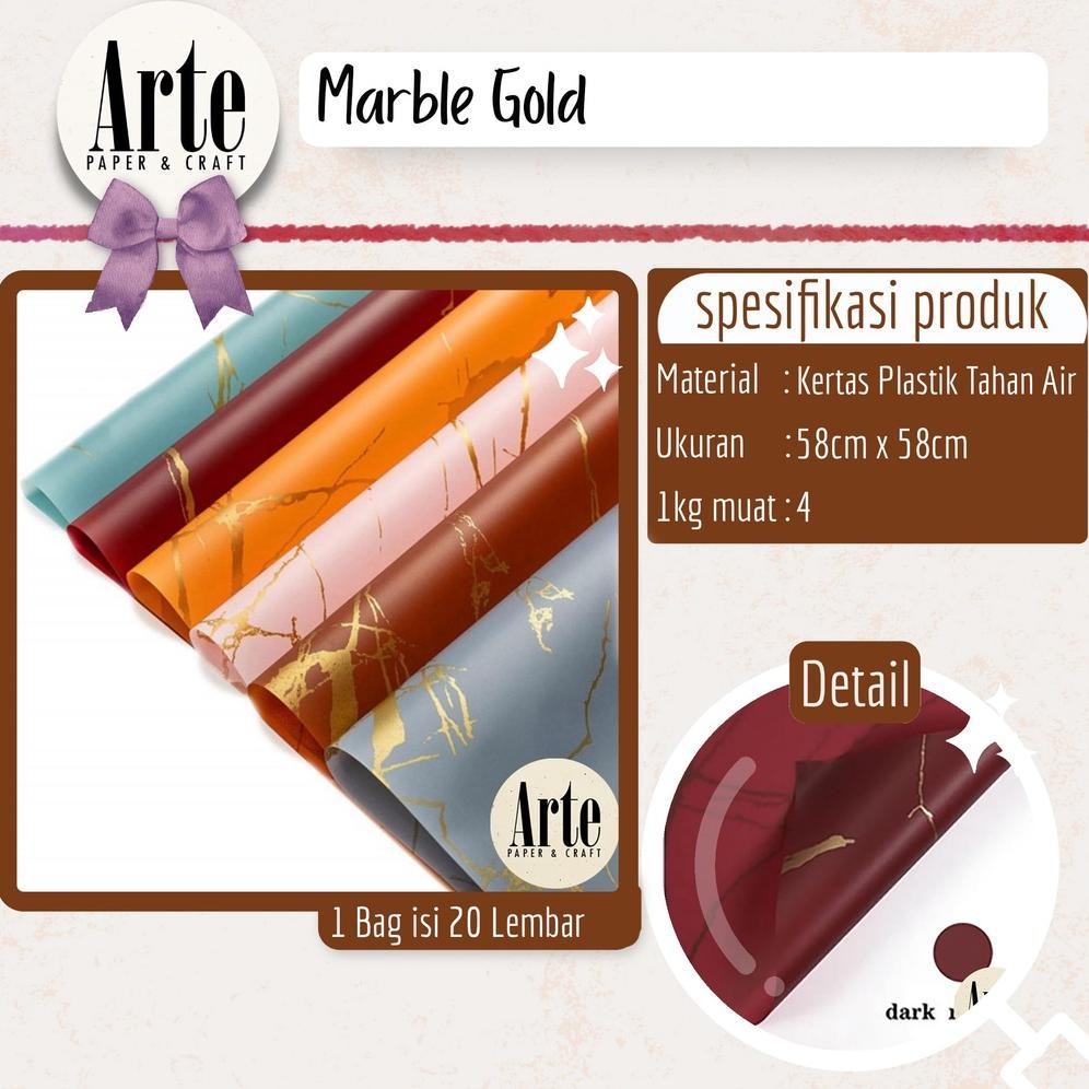 

20 Lembar Cellophane Marble Gold Kertas Buket Korea Bunga Flower Wrapping Paper Kado Arte Grosir Jakarta P.FBZ-9005 Nugi
