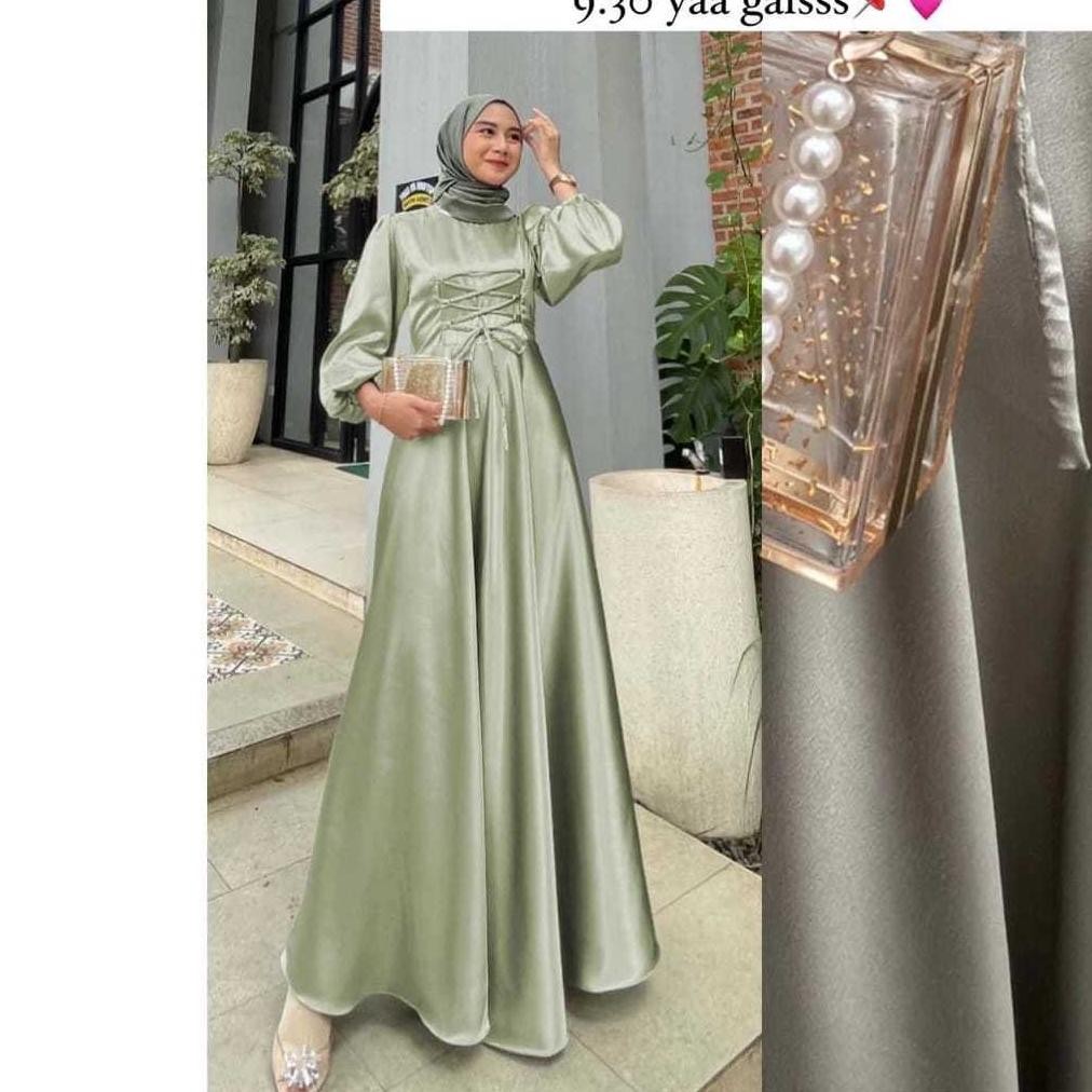 Baru - Mila Dress Muslim Korea Satin - Gamis Kondangan - Gamis Bridesmaid - Gamis Muslim - Gaun Pest