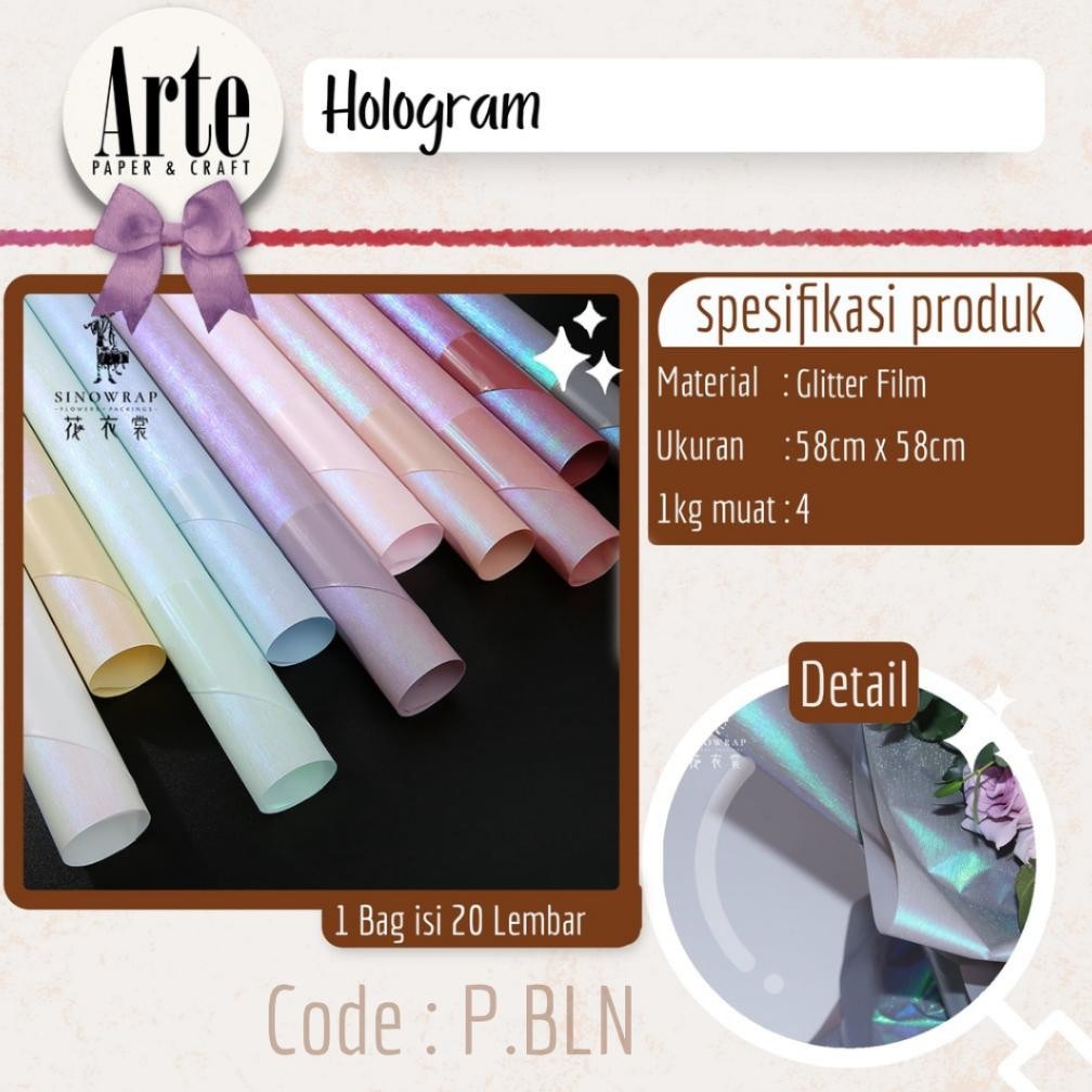 

20 Lembar Cellophane Hologram Kertas Buket Korea Bunga Flower Wrapping Paper Kado Arte Grosir Jakarta P.BLN Nugi
