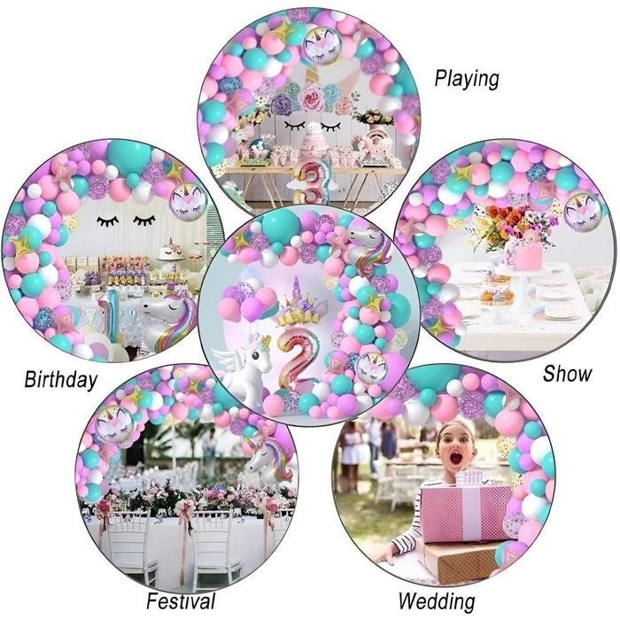 Set Balon Pelangi Unicorn Dekorasi Ulang Tahun Anak Perempuan Baby Shower Merah Muda Ungu Pesta Late