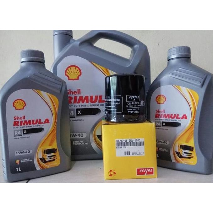 Paket Oli Mobil Diesel SHELL RIMULA R4X 7 L + Filter Oli TOYOTA INNOVA