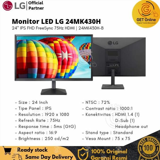 Monitor LED 24 Inch - 24MK430H 24MK430H-B IPS 1920x1080 HDMI 75Hz