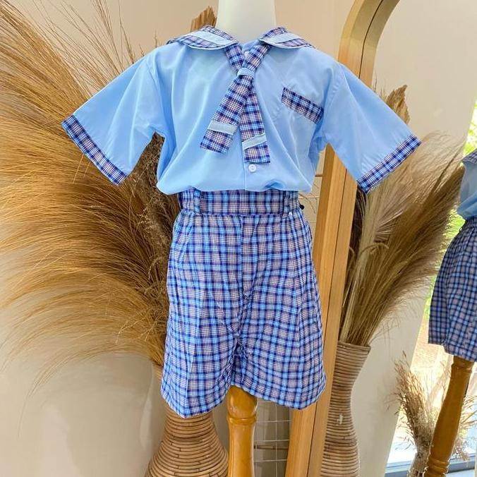 IVC - SERAGAM SEKOLAH TK ANAK MOTIF BIRU KOTAK - BISA COD