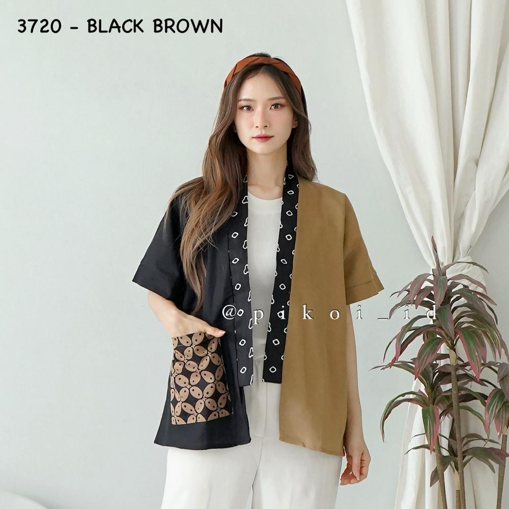 [kajirtjaya - ] Cardigan batik wanita modern katun linen polosan / Outer etnik wanita simple lengan 