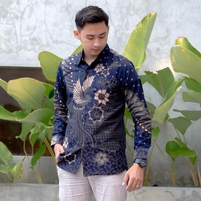 BATIK SOLO PREMIUM KEMEJA LENGAN PANJANG SLIMFIT LAPIS FURING WARNA BIRU DONGKER BAJU ANAK MUDA KEKI