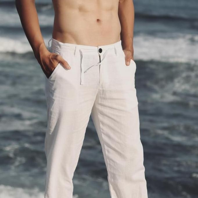 Celana Panjang Pria Linen Premium PUTIH Celana Pantai Beachwell Bali