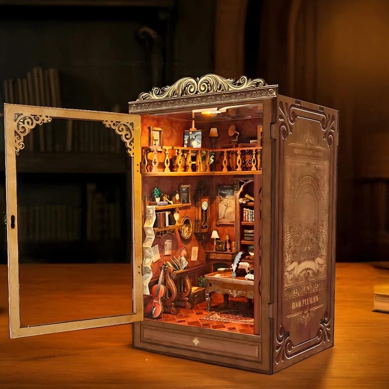 

(PO) DIY Wooden Time Book House Book Nook Figurines Miniatures Bookend Handmade Bookshelf for Friends Xmas Gifts Home Decor Crafts
