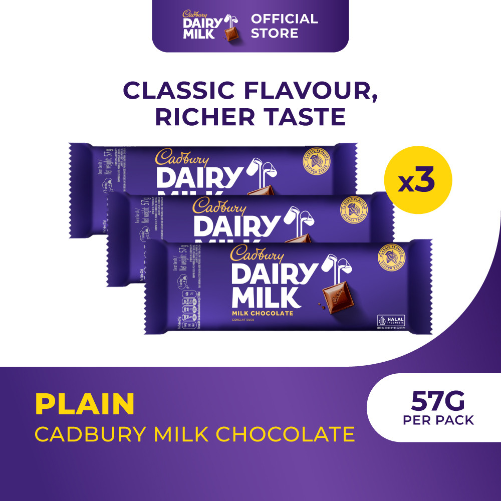 

Cadbury Dairy Milk Chocolate Original Regular 62g Untuk Camilan - triple pack