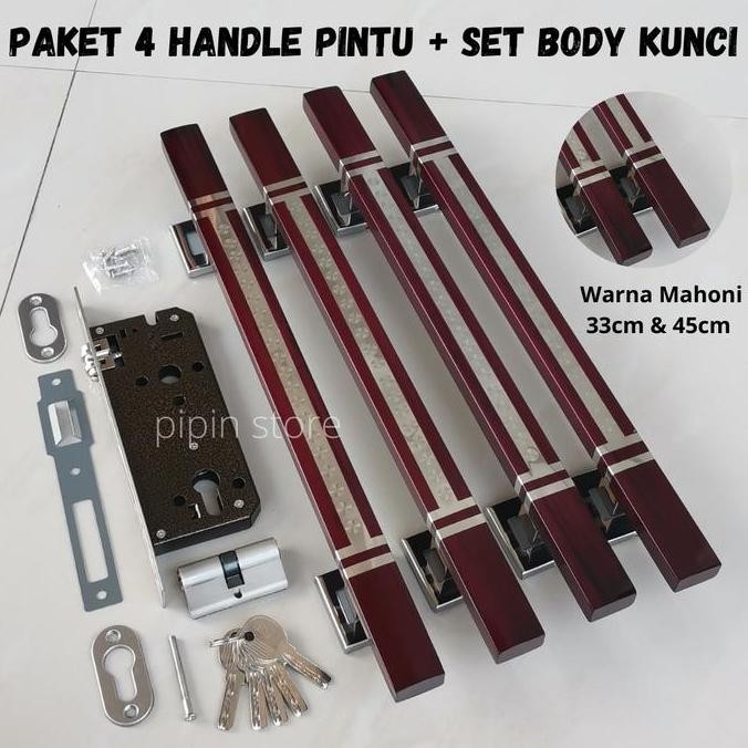 Paket Handle Pintu Set Kunci Rumah 60Cm 45Cm Stainless - Tarikan Gagang Pintu 2 Daun Minimalis - Bod