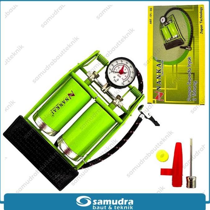 Nankai 171-02 Pompa Injak Kaki 2 Tabung Angin Ban Mobil Motor Sepeda