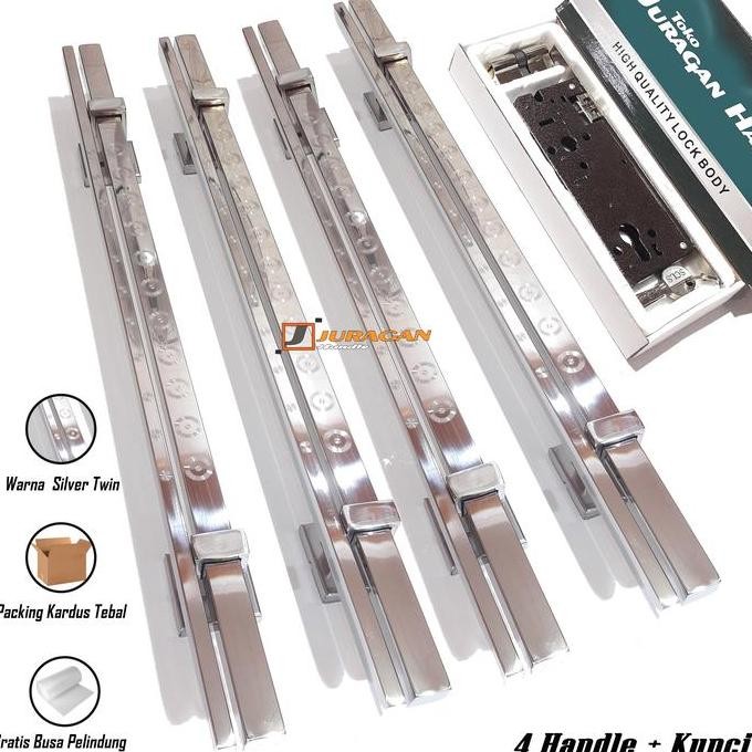 Pegangan Pintu 2 Set Kunci Lengkap - 4 Gagang Pintu Stainless Tahan Karat - Handle Pintu Kuputarung 