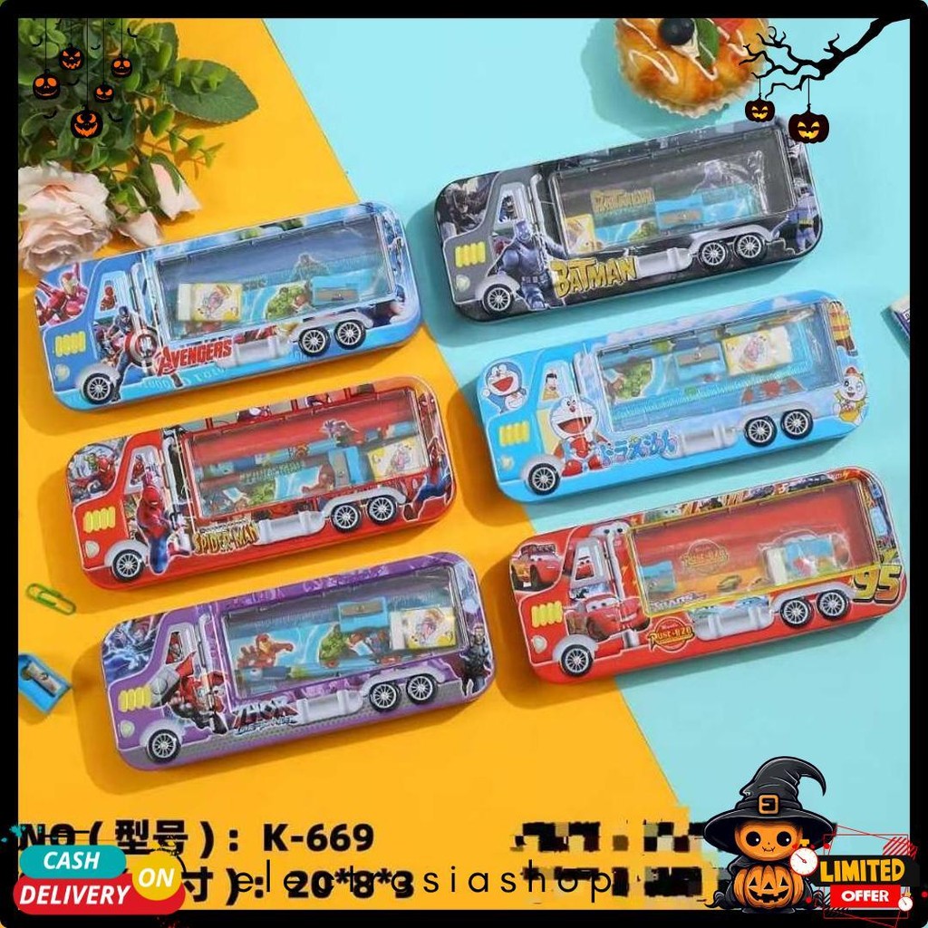 

((Baca Keterangan))Kotak Pensil Bahan Kaleng Model Truk Besar Kecil Pencil Case Tempat Pensil Bus Roda Terlengkap Dan Termurah