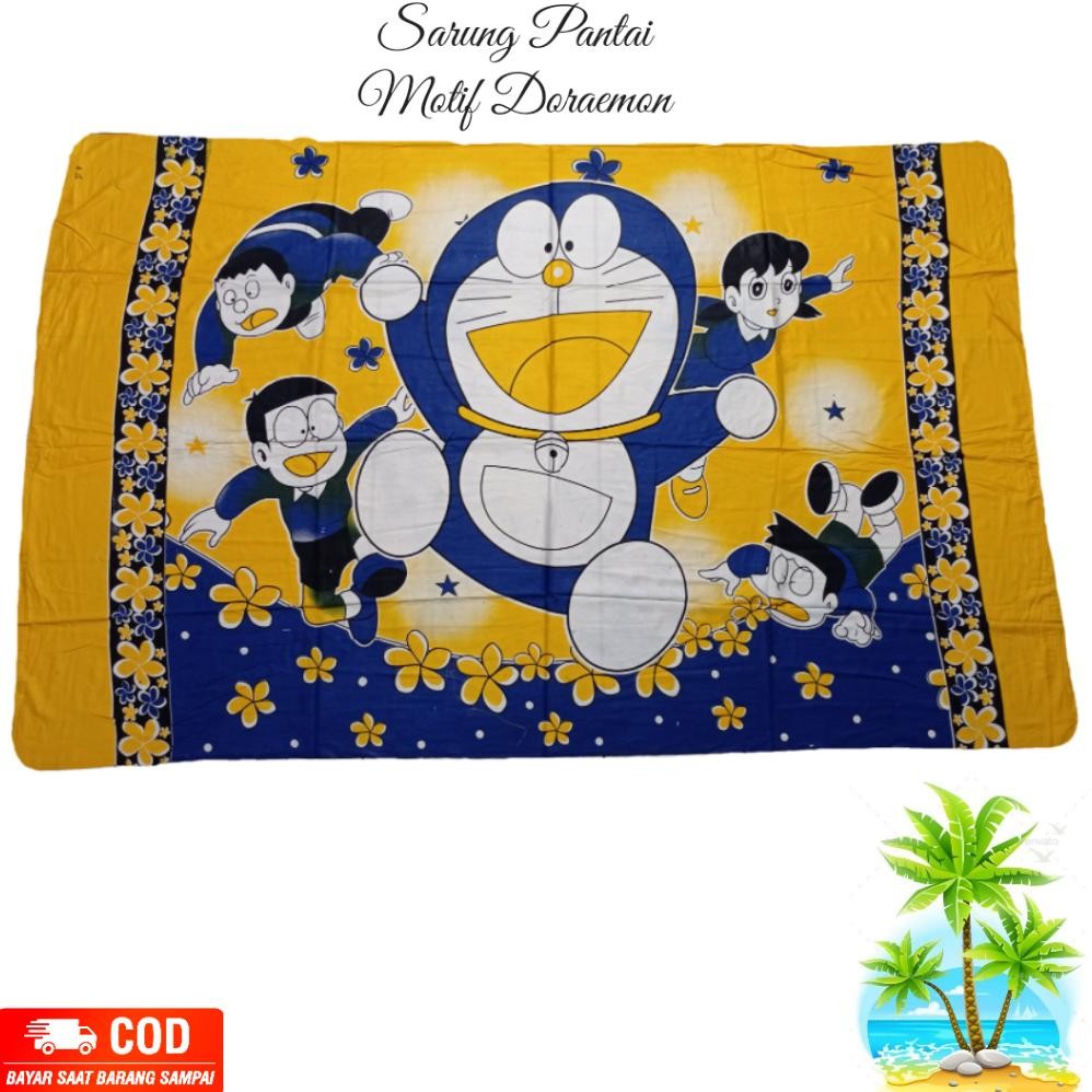 DR61>> Kain Bali Pantai - Kain Bali Motif Karakter Doraemon Jumbo - Sarung Pantai BalizzMode - Sarun
