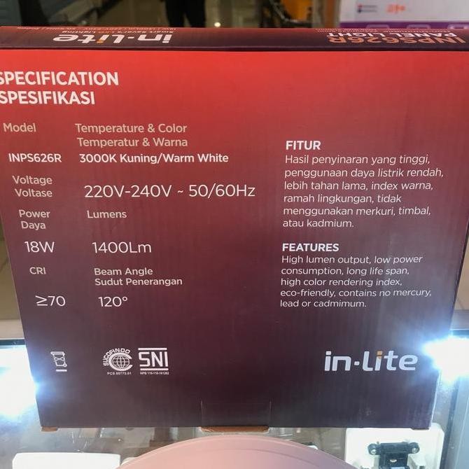 INLITE lampu downlight panel led inbow 18W 3000k / 4000k / 6000k