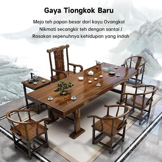 Meja Teh Papan Besar/Meja  Besar/Meja Teh Mewah/Meja Kayu China/Meja Teh Set Lengkap/Meja kayu solid
