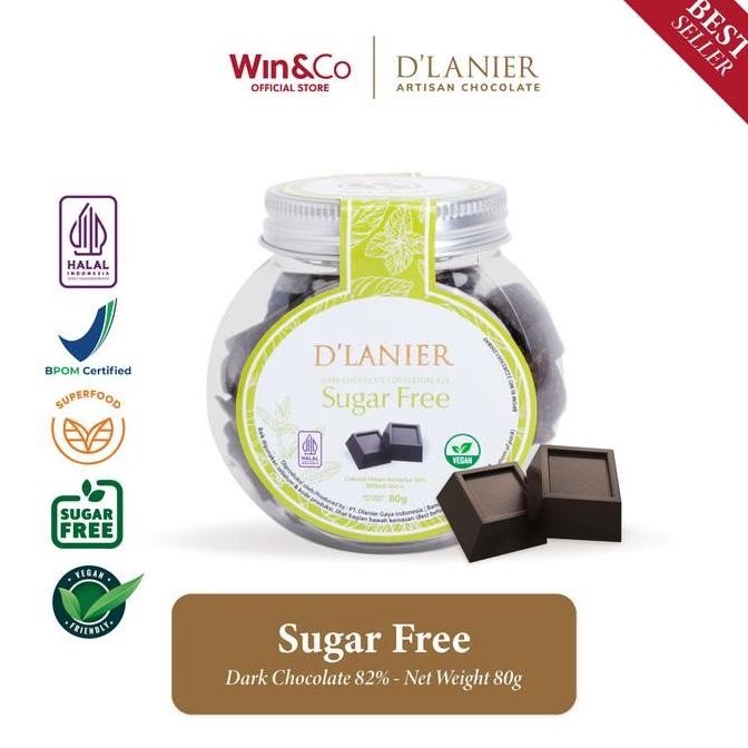 

D'Lanier Dark Chocolate 82% Dengan Pemanis Stevia 80gr Coklat Hitam Sehat Termurah