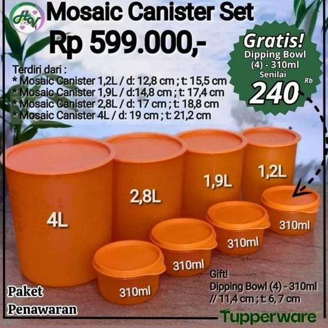 toples Tupperware Mosaic Canister Set Raya Mosaic Canister