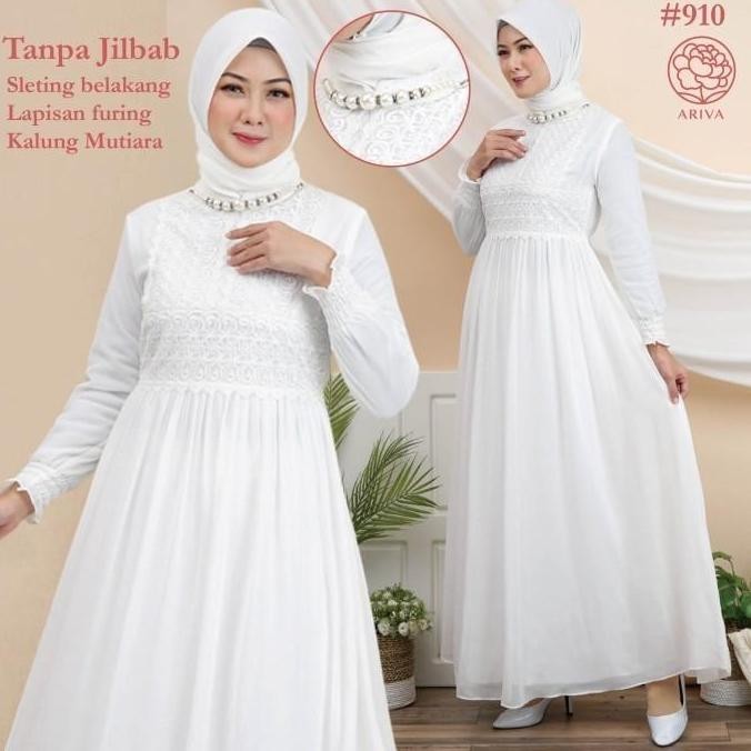 Gamis Putih Muslim Wanita Dress Brukat Lebaran Haji Umroh Manasik 910
