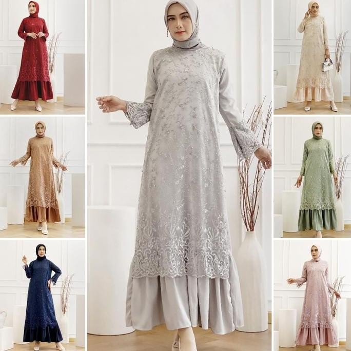 Gamis Pramitha Brukat Tille Maxi Dress Premium Termurah