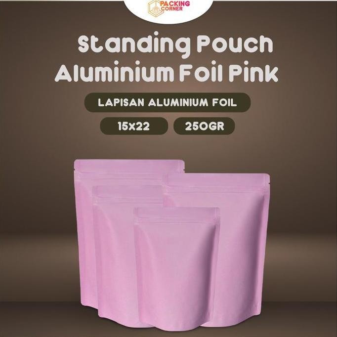 Standing Pouch Pink 152cm Klip Zip Kemasan Snack Kopi 500 gr