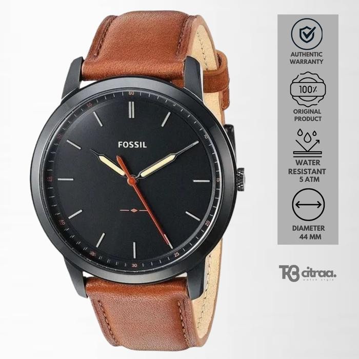 Jam Tangan Pria Fossil The Minimalist Kulit Brown Dial Black Casual Original Fs5305