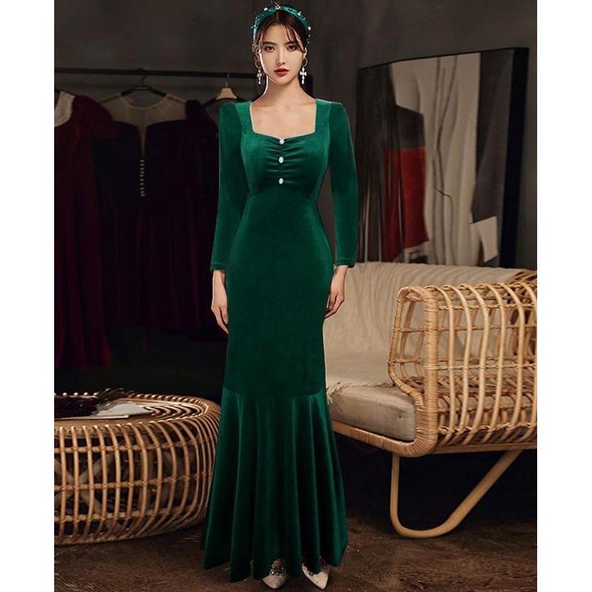 BAJU GAUN PESTA GAUN BODYCON MODEL DUYUNG MERMAID BAHAN BELUDRU VELVET Fit Simple hitam live dress