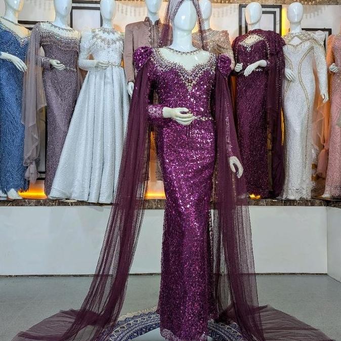 Gaun Pengantin Slim Squin Putih Mewah untuk Wanita