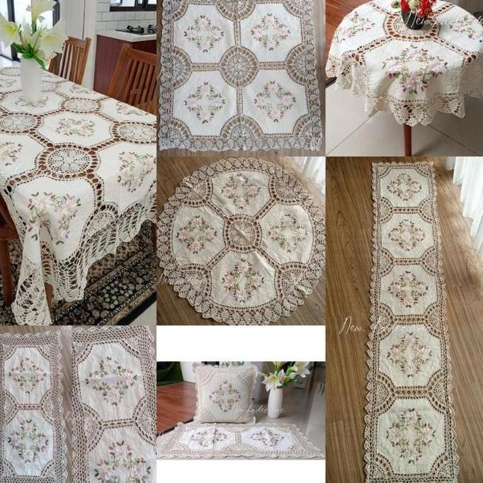 (PROMO) TAPLAK MEJA RAJUT SULAM PITA. SARUNG BANTAL KURSI SET TAPLAK MEJA TAMU PREMIUM. TAPLAK RUNNE