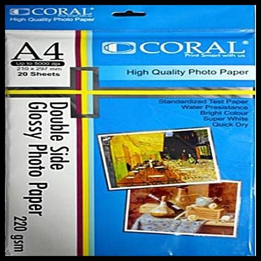 

Coral Glossy Photo Paper Double side A4 / Kertas foto double side 220