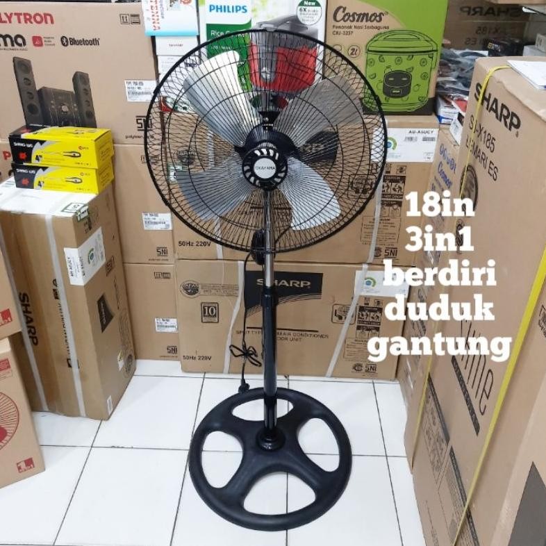 Terlaris Kipas Angin Berdiri 18In Tornado Baling Baling Besi 3 Fungsi Berdiri/Duduk/Gantung Aoyama