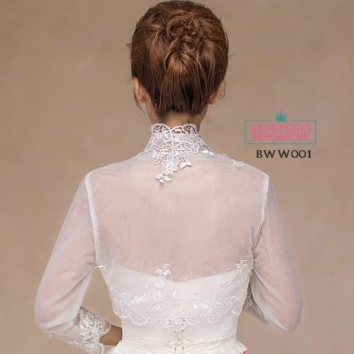 Aksesoris Bolero Pesta Wedding Pengantin Lengan Panjang Putih-Bww 001