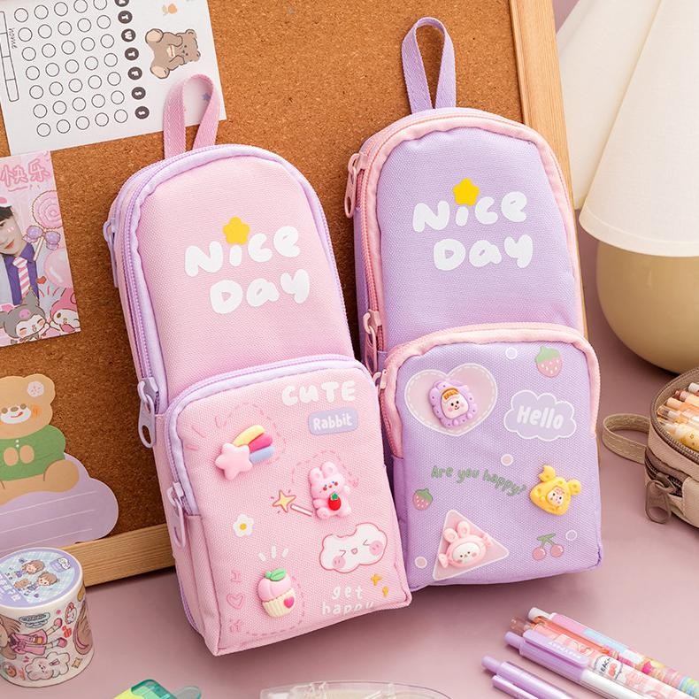 

( OTH1269 ) Pencil case / kotak tempat pensil anak perempuan / laki laki - space astronot bunny star - blue biru purple ungu pink merah muda