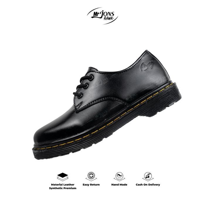 READY Mr.Jonsrawk Original Sepatu Formal Low Hitam Boots Casual Sepatu Dokmar Pria Pendek 3 Hole