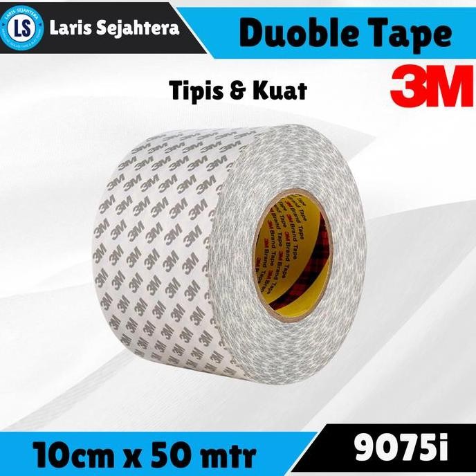 promo double tape 3m tipis kuat 9075i ukuran 10cm x 50m perekat industri