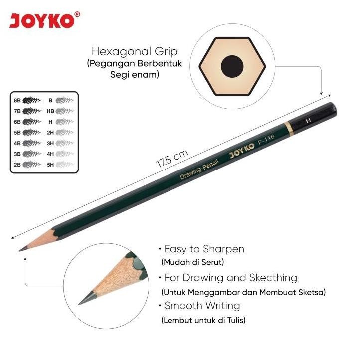 

original joyko drawing pencil p-118 12 pcs - pensil menggambar profesional
