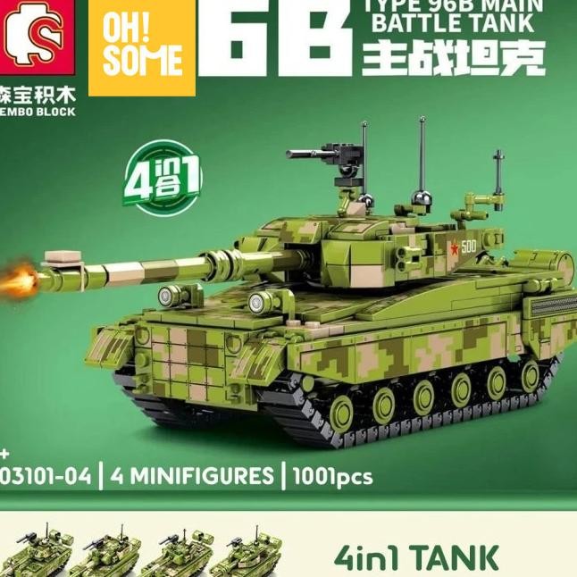 Ohsome Sembo Type 96B Military Battle Tank Set 4In1 Blo Mainan Rakit Blok Susun Tank 3D Diy Random